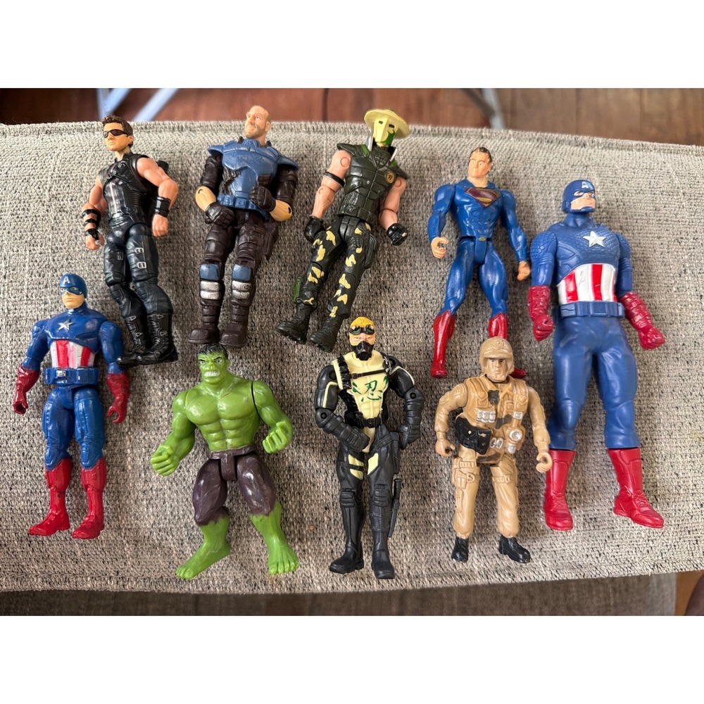Marvel DC Military Action Figure Lot Captain America Hulk Superman 9pc Bundle